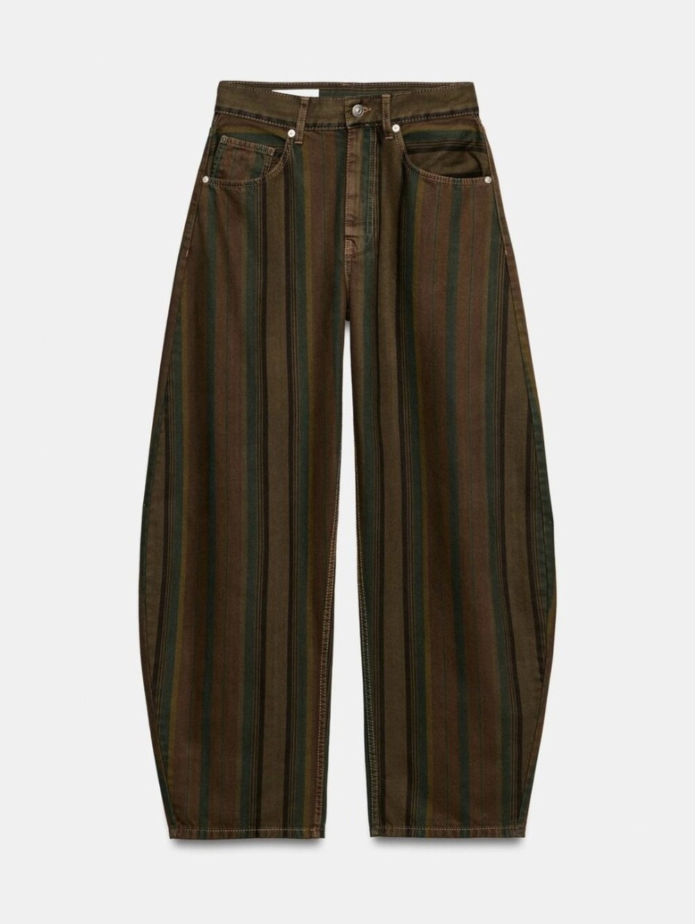 ZARA TRF MID-RISE BARREL STRIPED JEANS